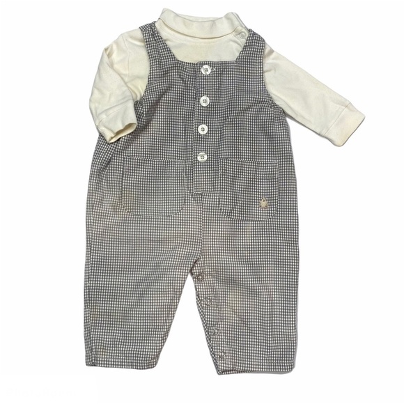 𝅺GAP Vintage Gray Gingham Romper Set Baby 0-3 mo. - Picture 1 of 3